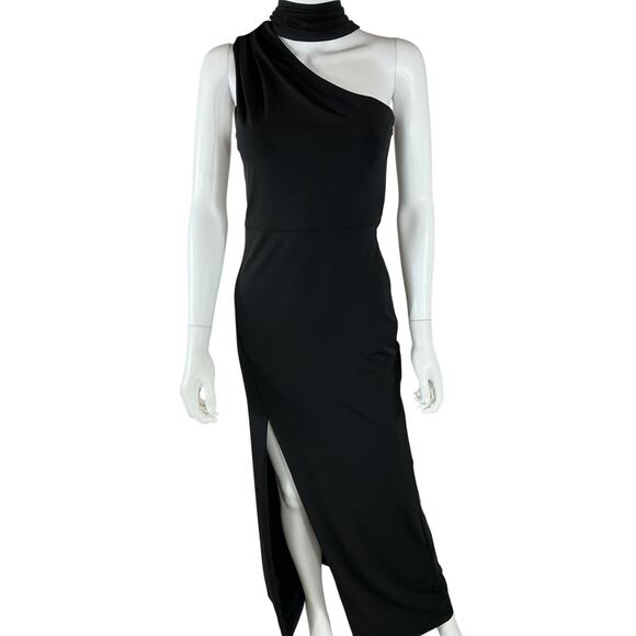 Cinq A Sept Elegant Black Mia One Shoulder Scarf Dress Size 4 - Picture 2 of 4